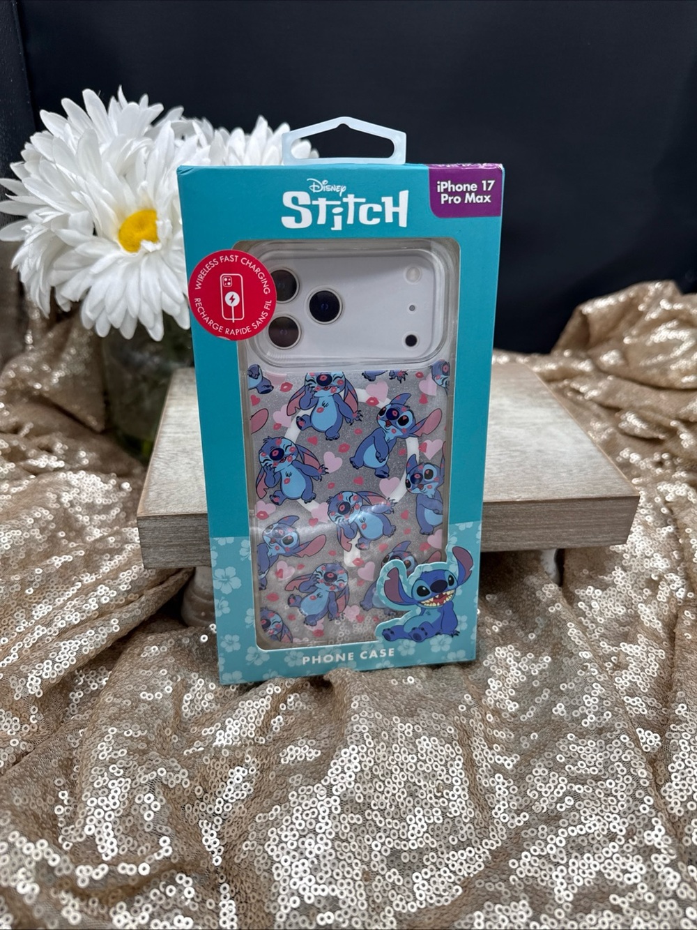 Clear iPhone 17 Pro Max Case - White with Blue Disney’s Stitch Pattern